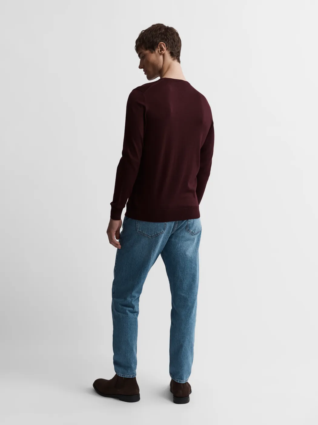 Merino Wool Crew Neck Jumper - Wine