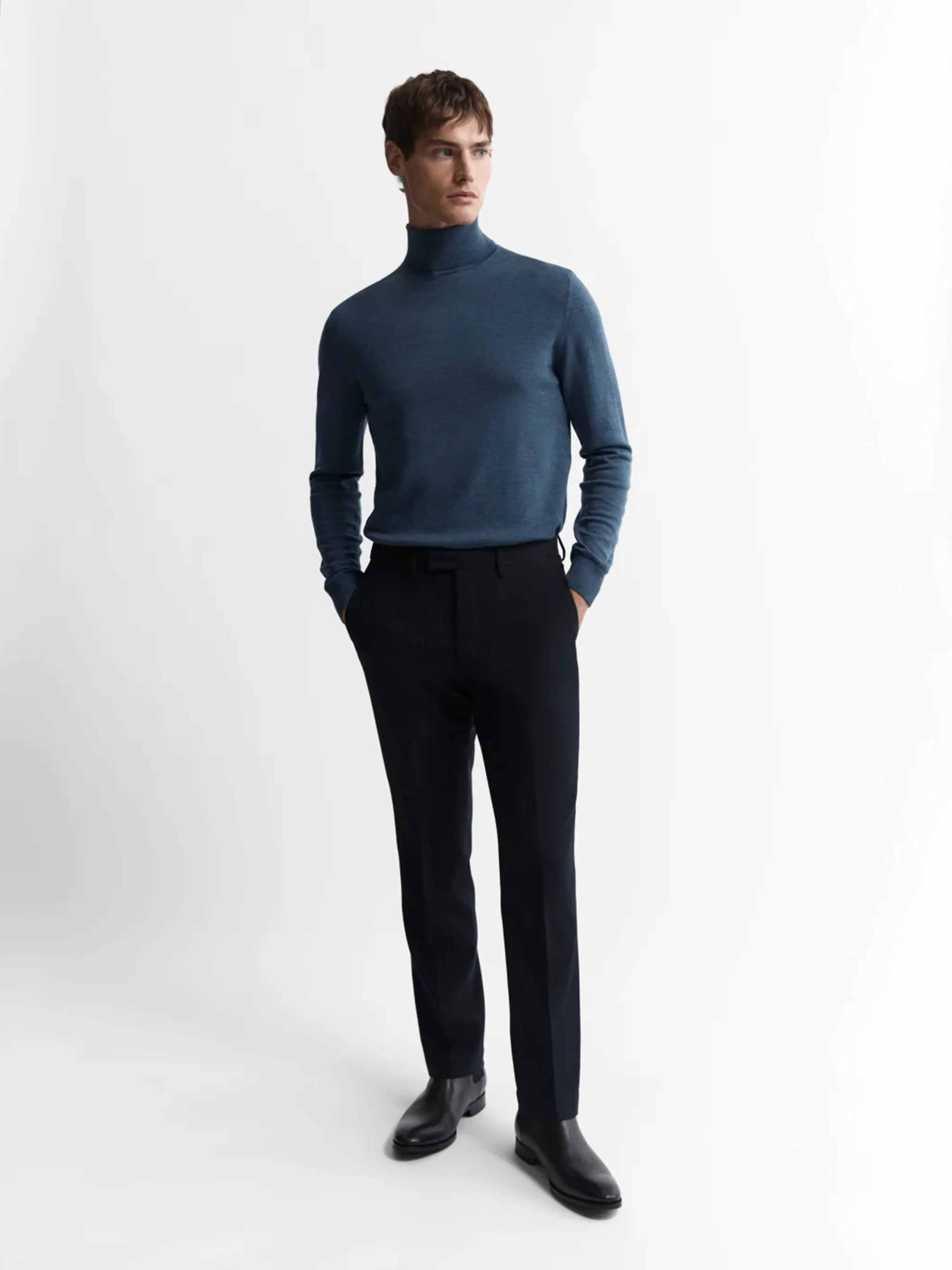 Merino Wool Roll Neck Jumper - Denim