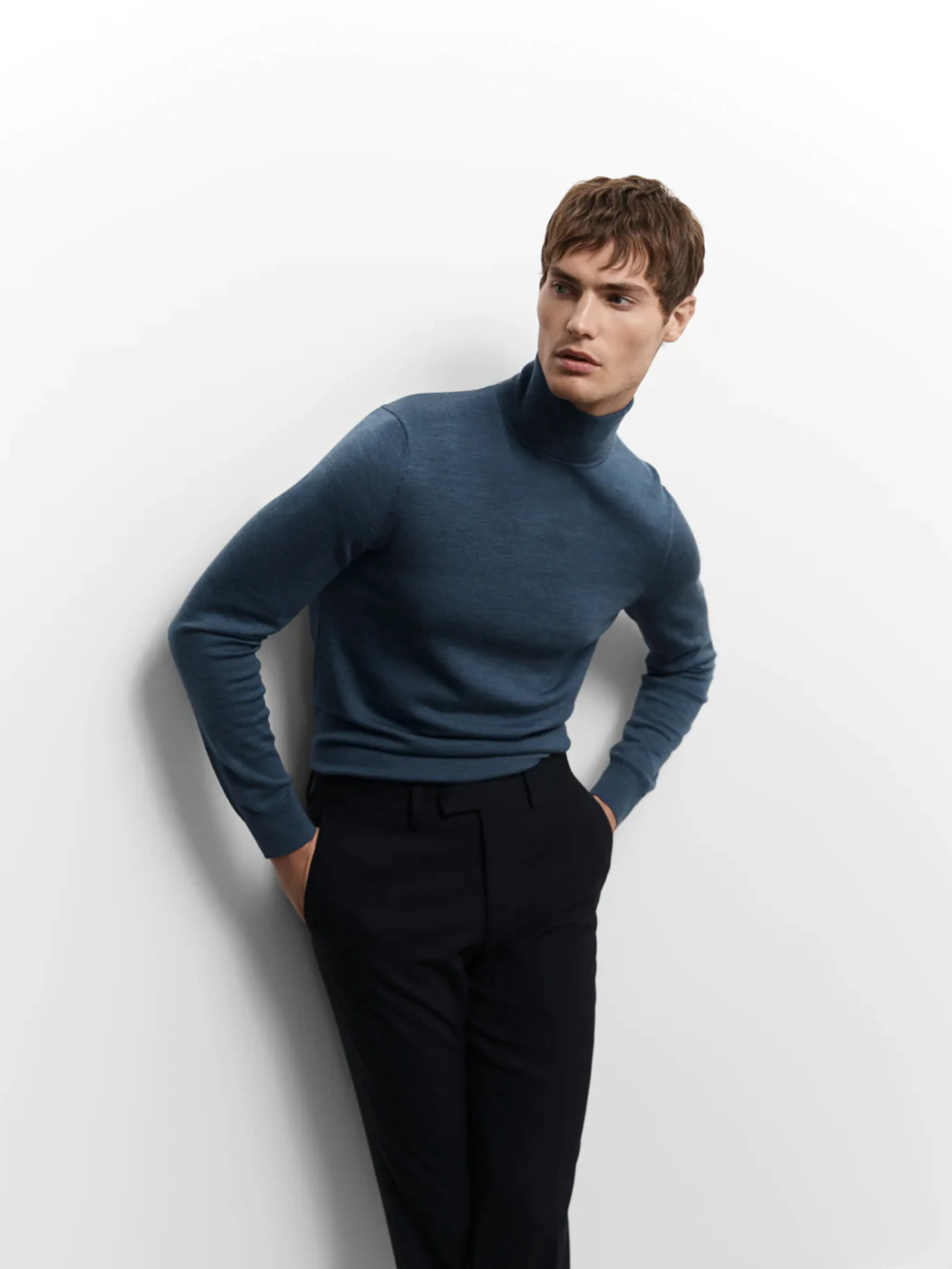 Merino Wool Roll Neck Jumper - Denim