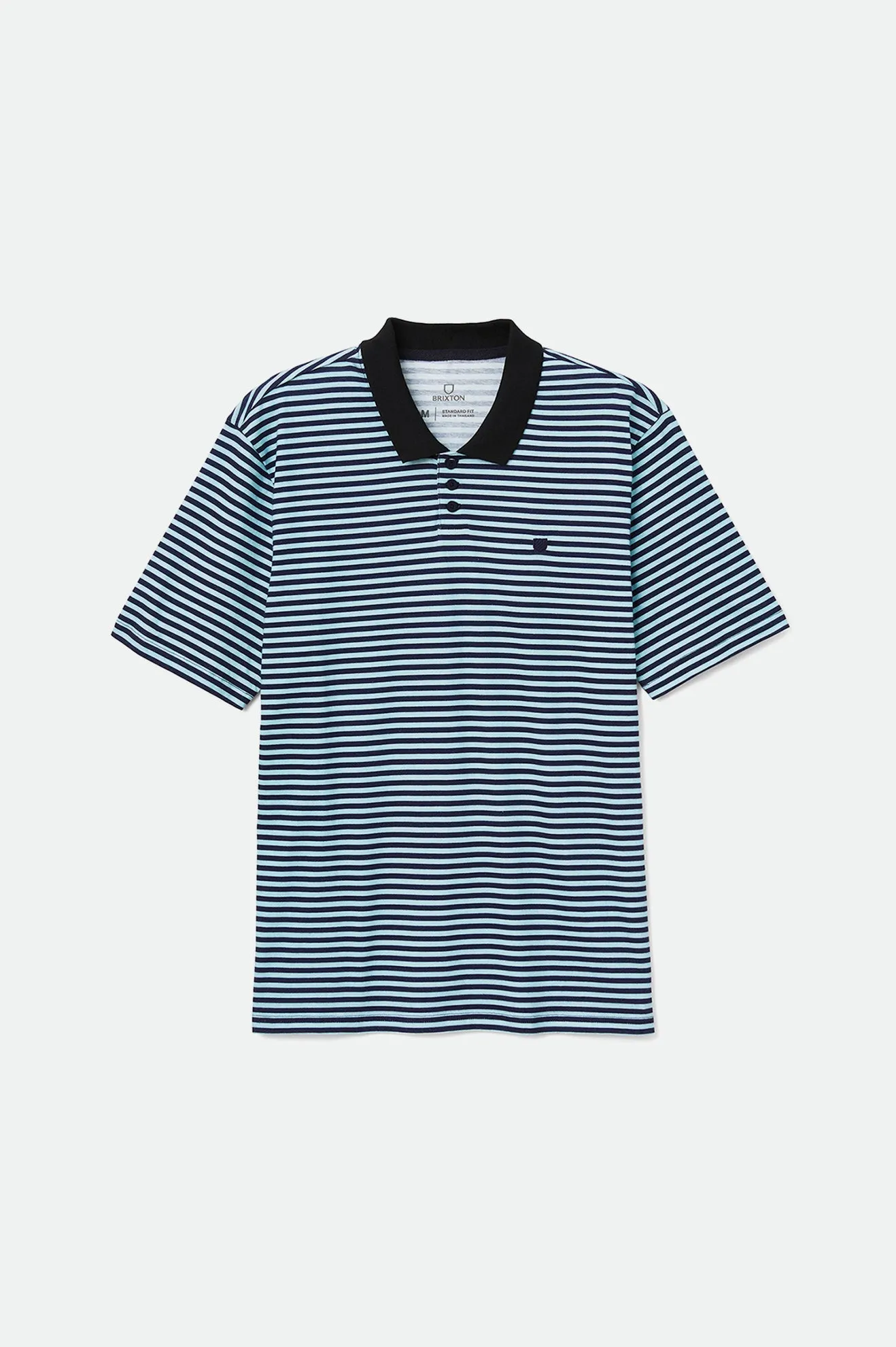 Micro Stripe S/S Polo Knit - Heather Teal/Navy