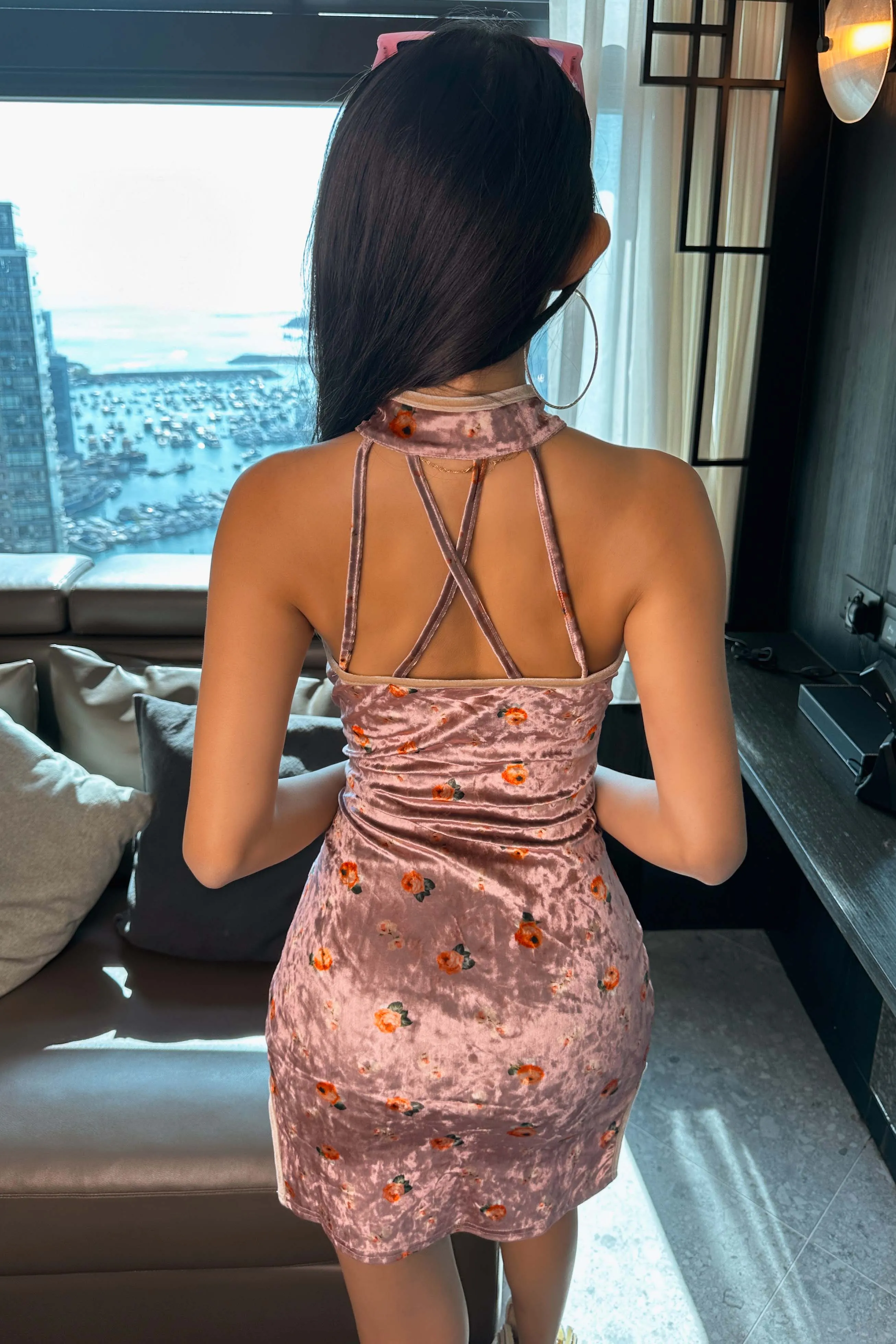 Minxe Floral Mini Qipao in Pink