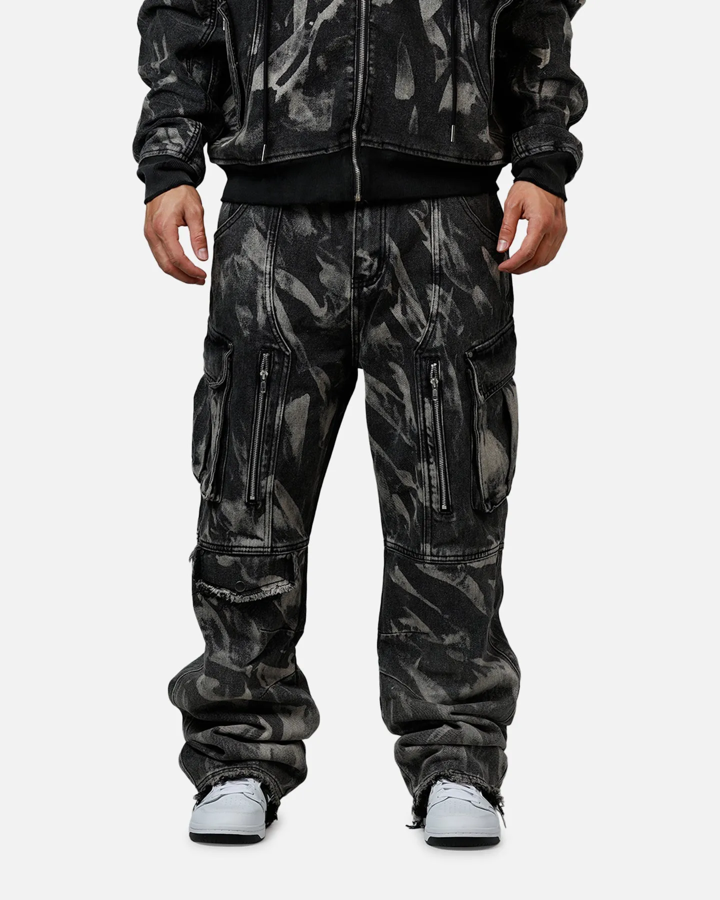 MNML Ultra Baggy Rip Denim Cargo Pant Black