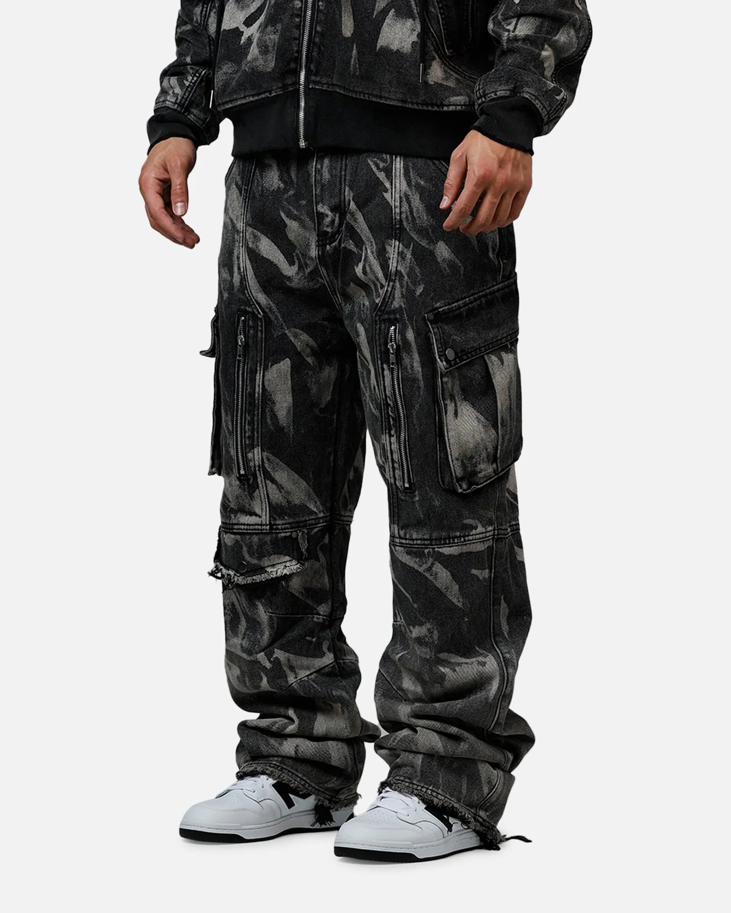 MNML Ultra Baggy Rip Denim Cargo Pant Black