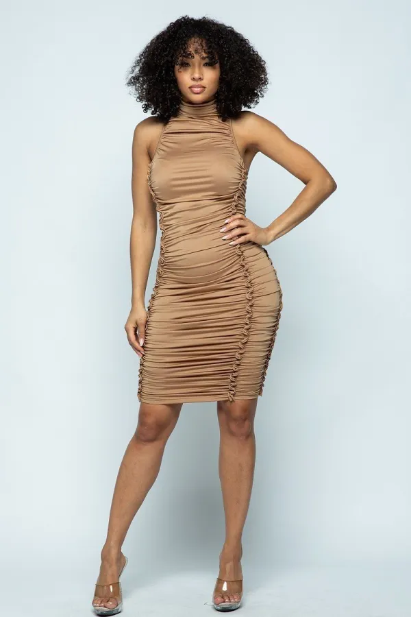 Mocha Turtle Neck Cringe Dress