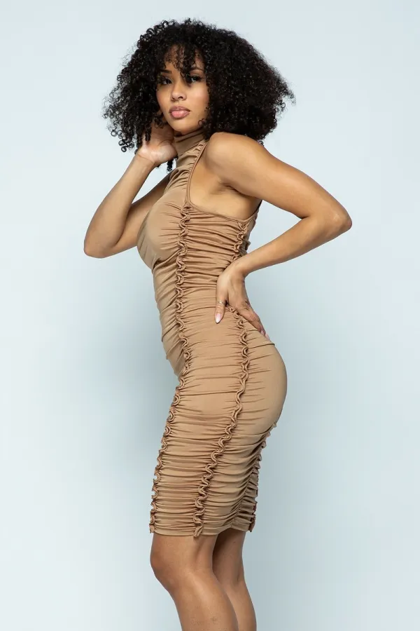 Mocha Turtle Neck Cringe Dress