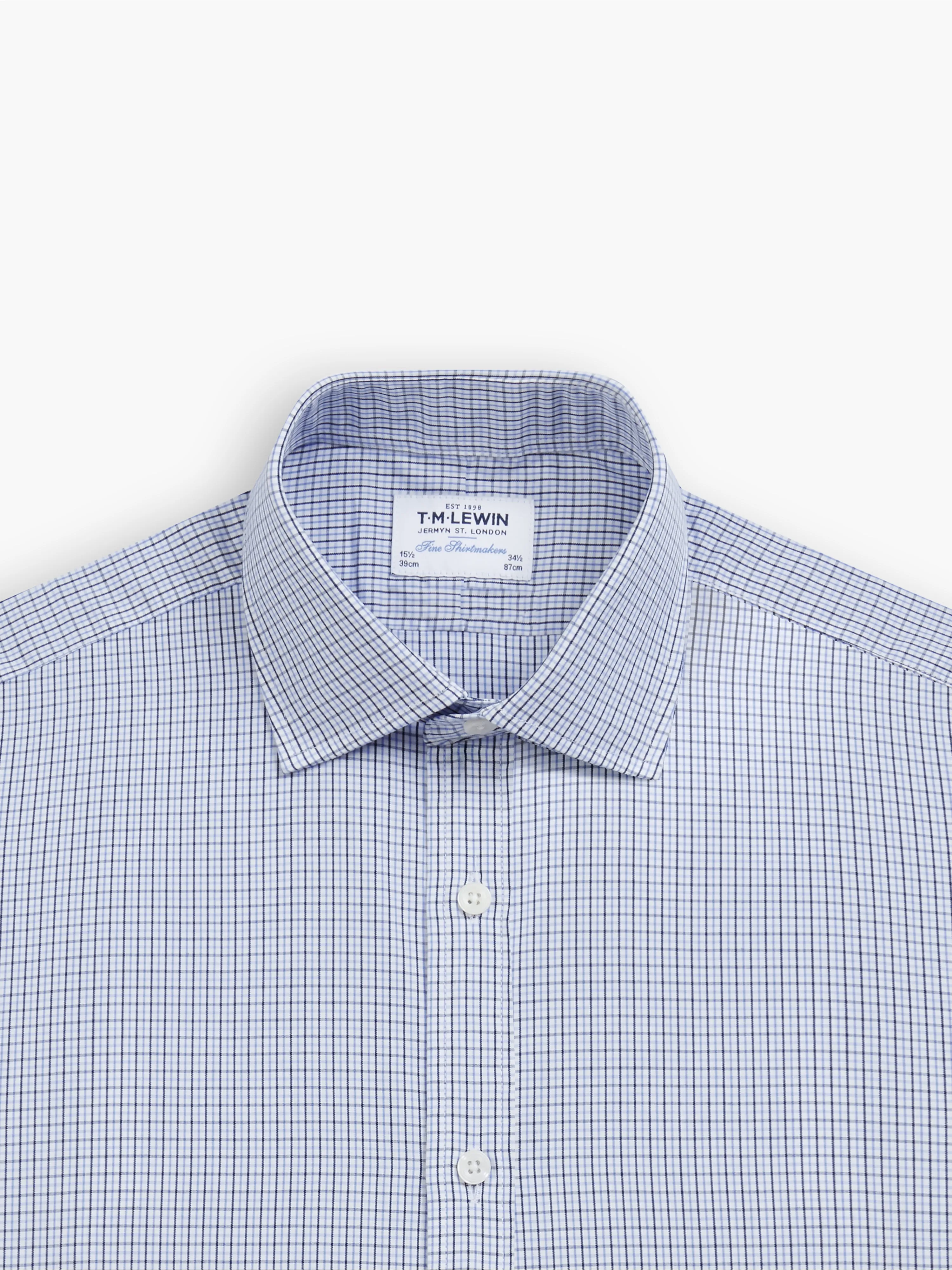 Navy & Blue Multi Grid Check Plain Weave Super Fitted Single Cuff Classic Collar Shirt