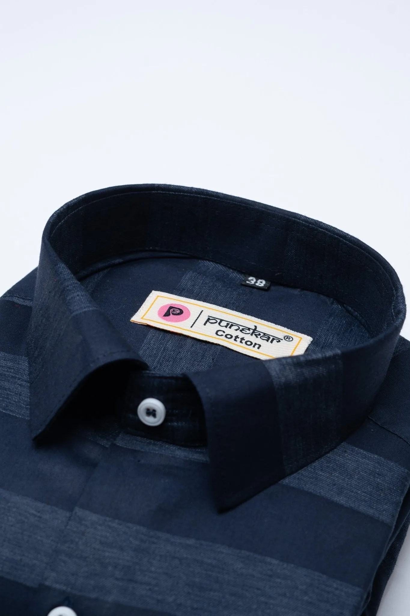 Navy Blue Color Cotton Stripe Shirt For Men