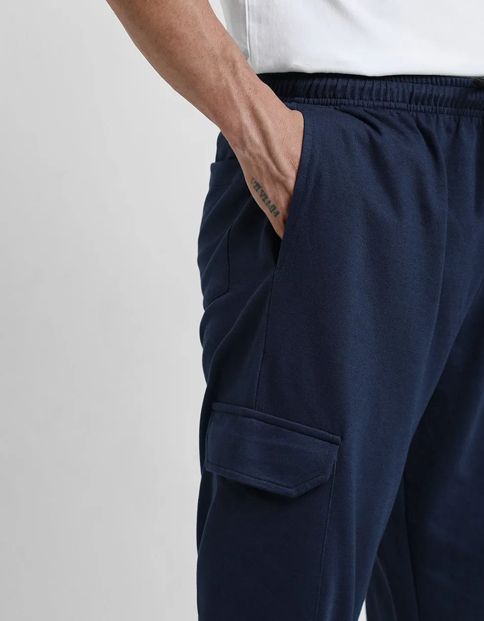 Navy Solid Baggy Fit Cargo Pants