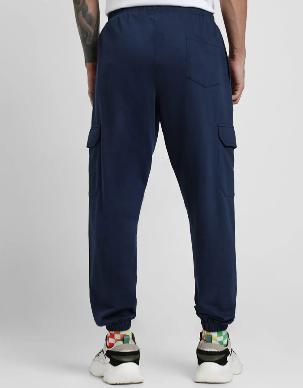 Navy Solid Baggy Fit Cargo Pants