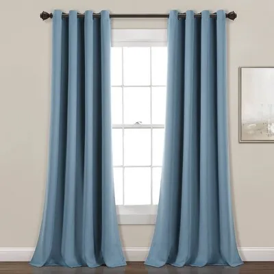 New - Set of 2 (84"x52") Insulated Grommet Blackout Window Curtain Panels Dusty Blue - Lush Décor