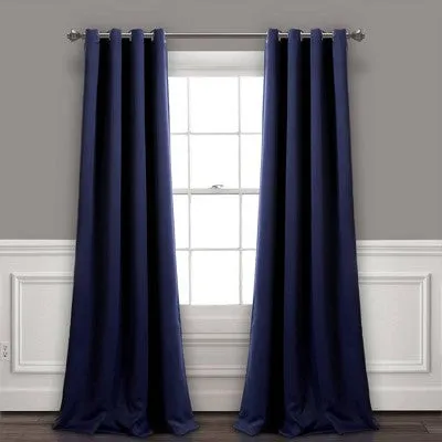 New - Set of 2 (95"x52") Insulated Grommet Top Blackout Curtain Panels Navy - Lush Décor