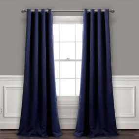 New - Set of 2 (95"x52") Insulated Grommet Top Blackout Curtain Panels Navy - Lush Décor