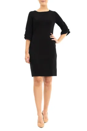 Nina Leonard crew neck tiered 3/4 sleeve bodycon zipper back solid stretch crepe dress