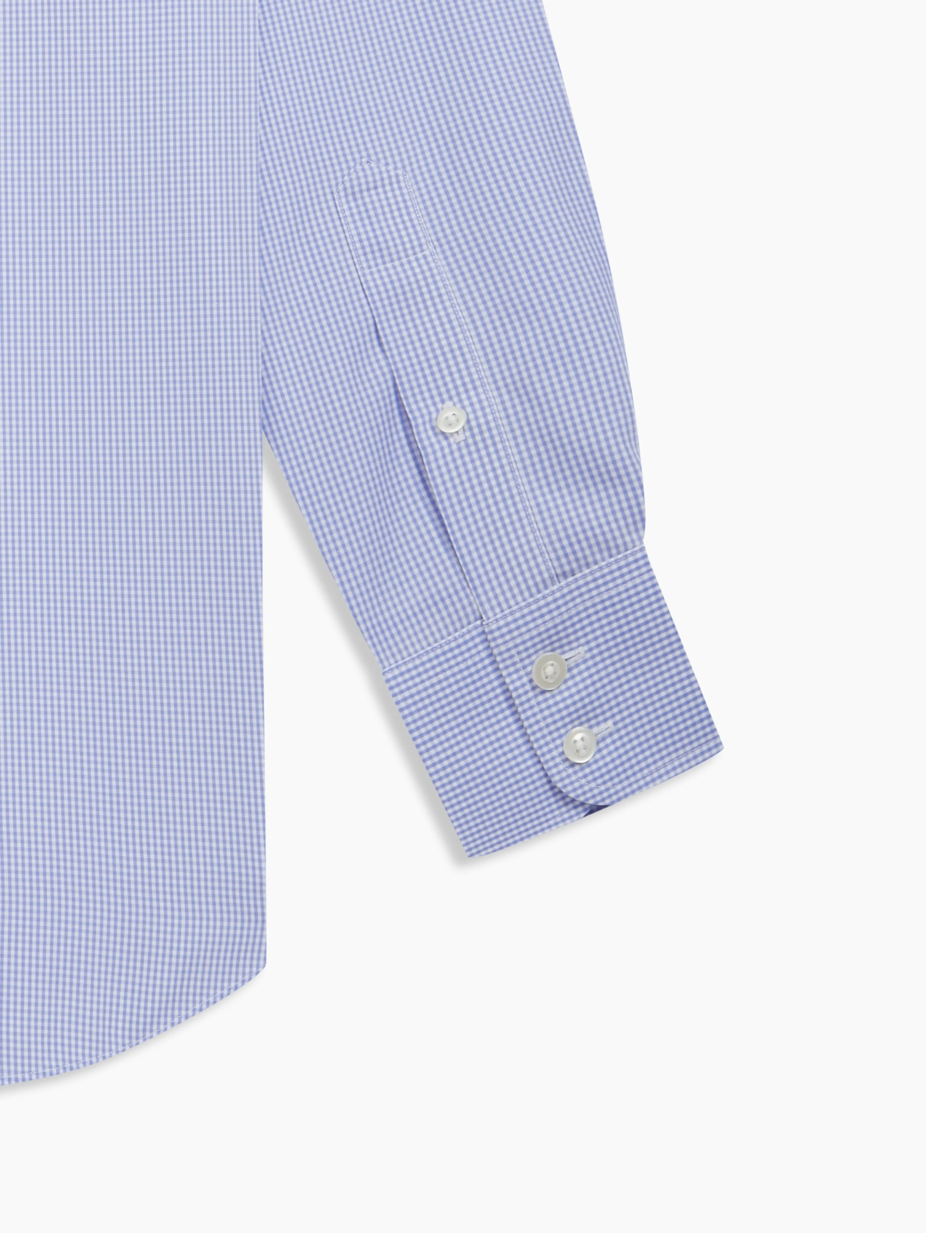 Non-Iron Light Blue Mini Gingham Poplin Fitted Single Cuff Classic Collar Shirt