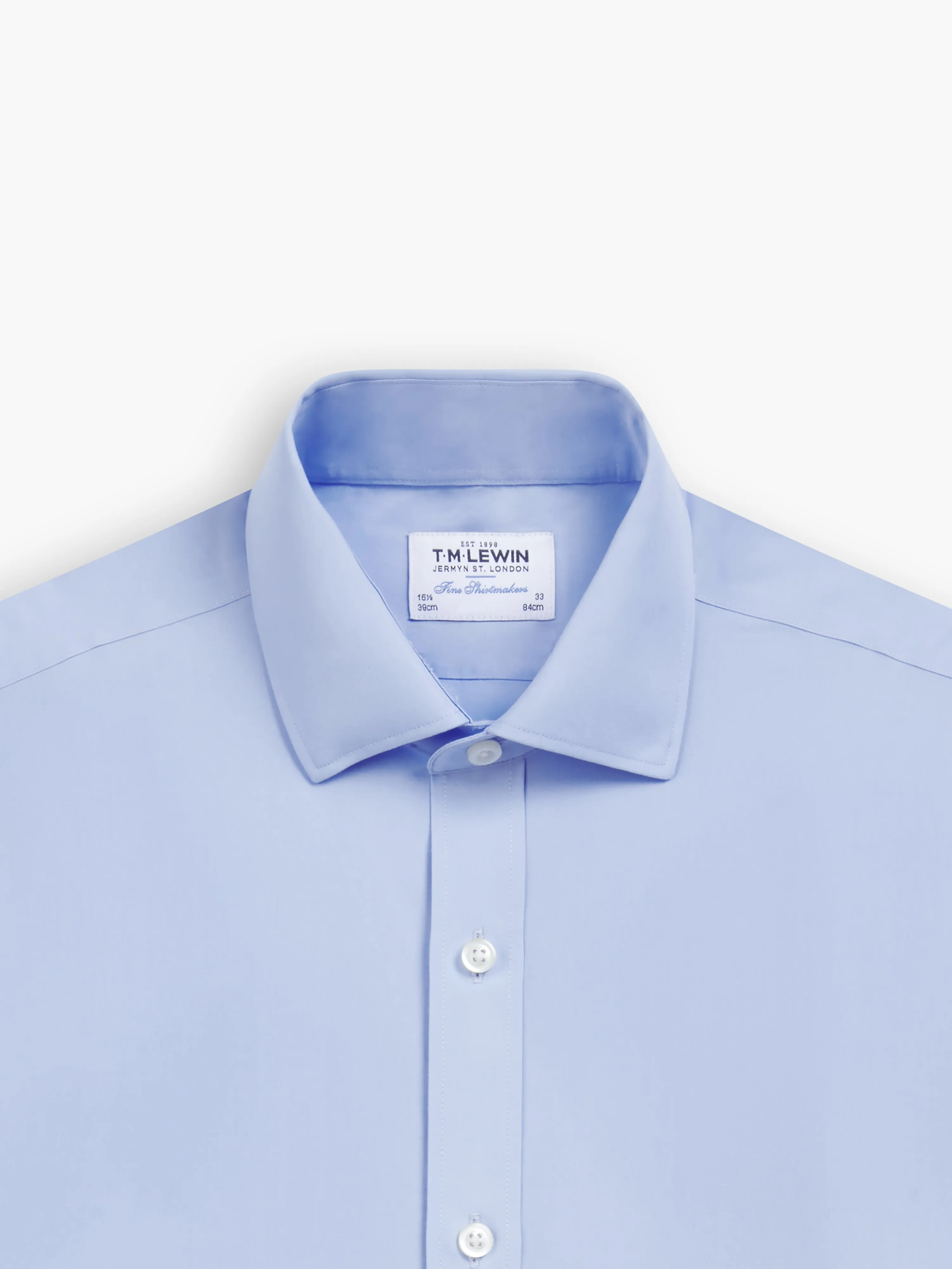 Non-Iron Light Blue Poplin Fitted Dual Cuff Classic Collar Shirt