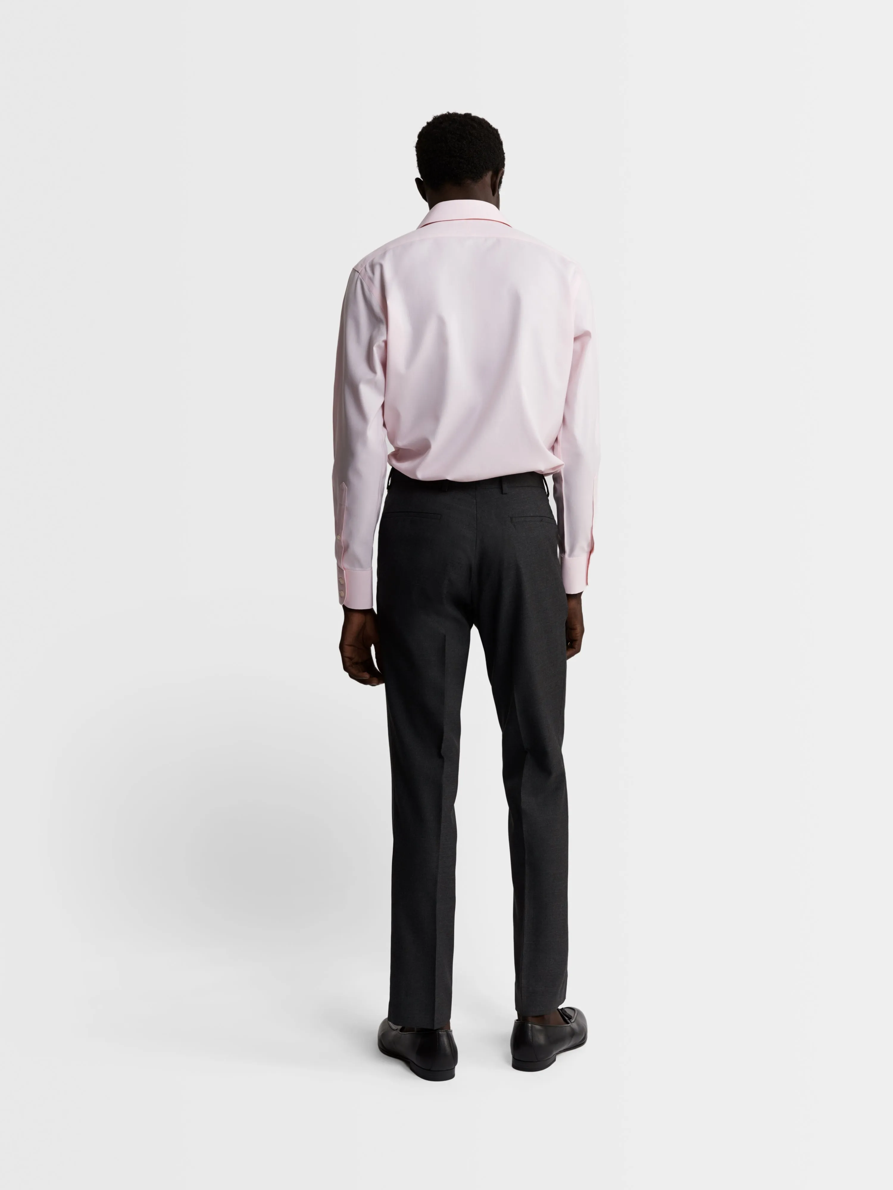 Non-Iron Pink Twill Slim Fit Single Cuff Classic Collar Shirt