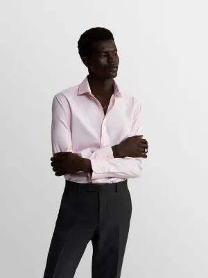 Non-Iron Pink Twill Slim Fit Single Cuff Classic Collar Shirt