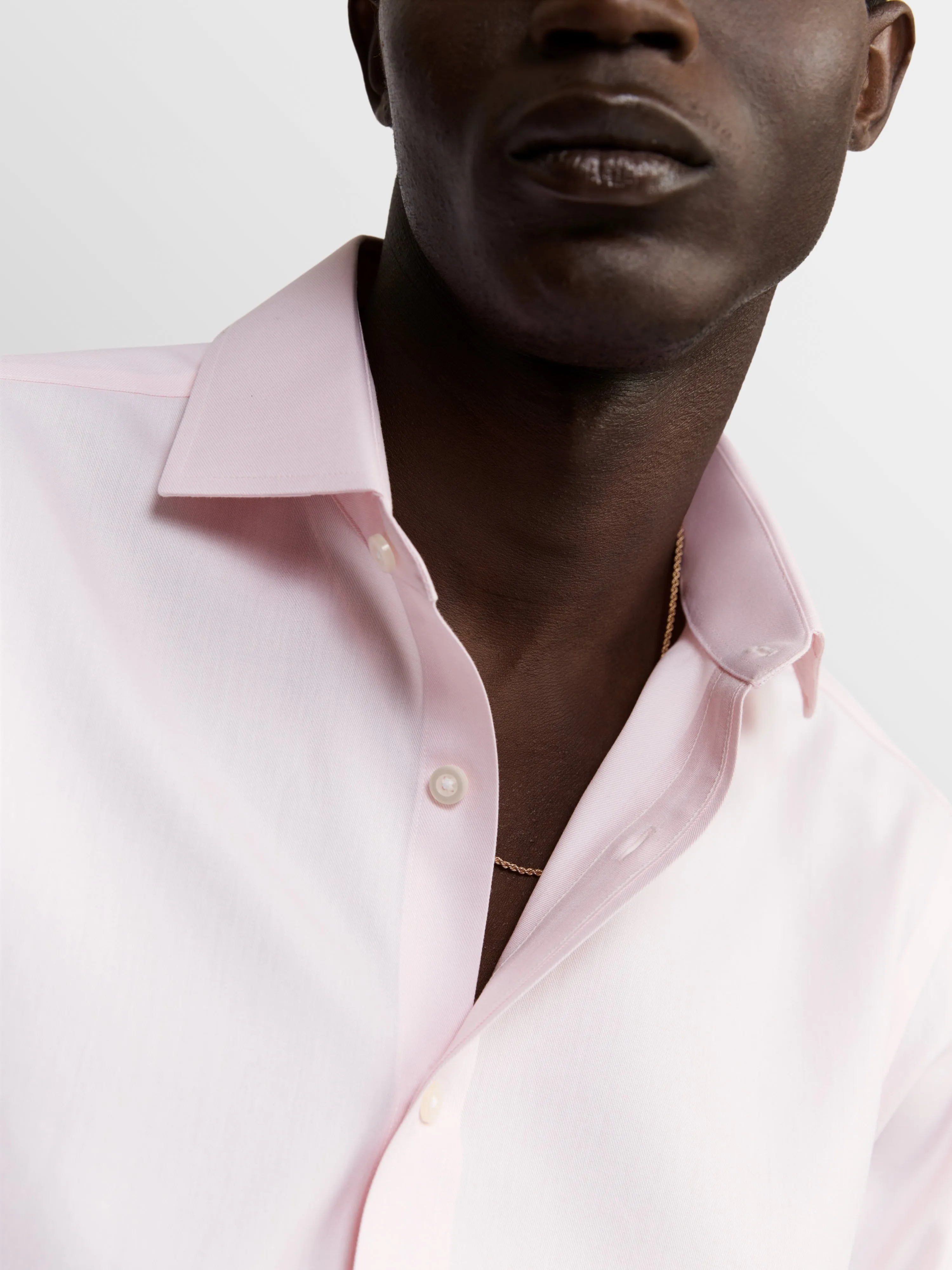 Non-Iron Pink Twill Slim Fit Single Cuff Classic Collar Shirt