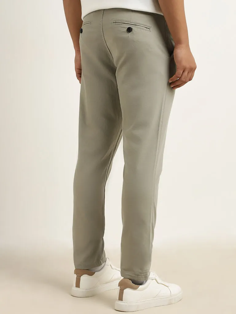 Nuon Dusty Olive Mid-Rise Slim-Fit Cotton Blend Chinos