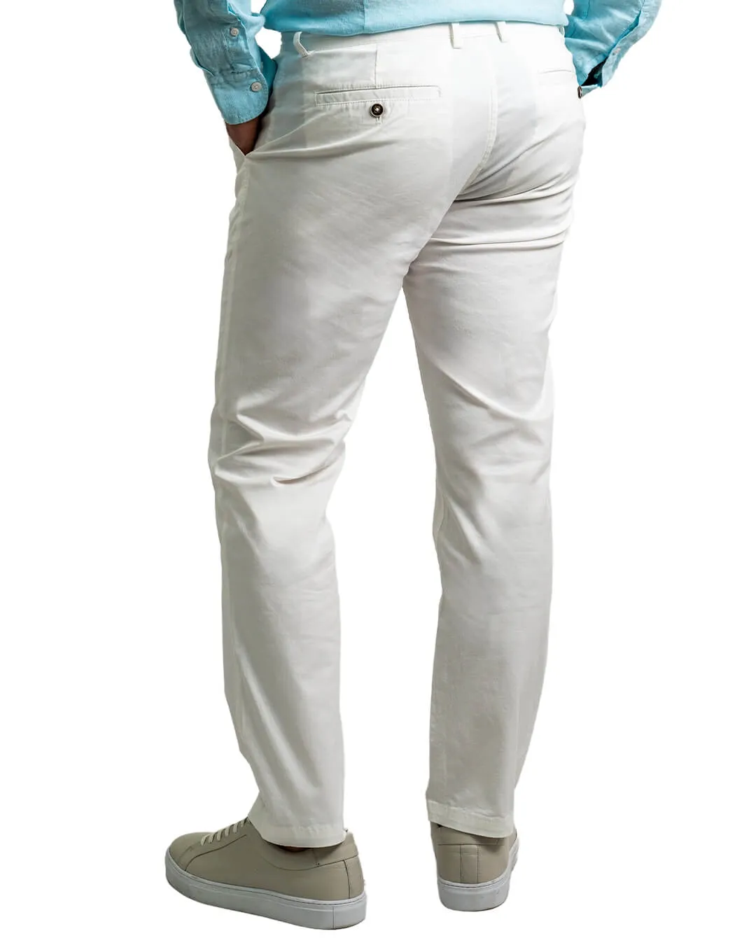 Off White Twill Stretch Cotton Chino Trousers