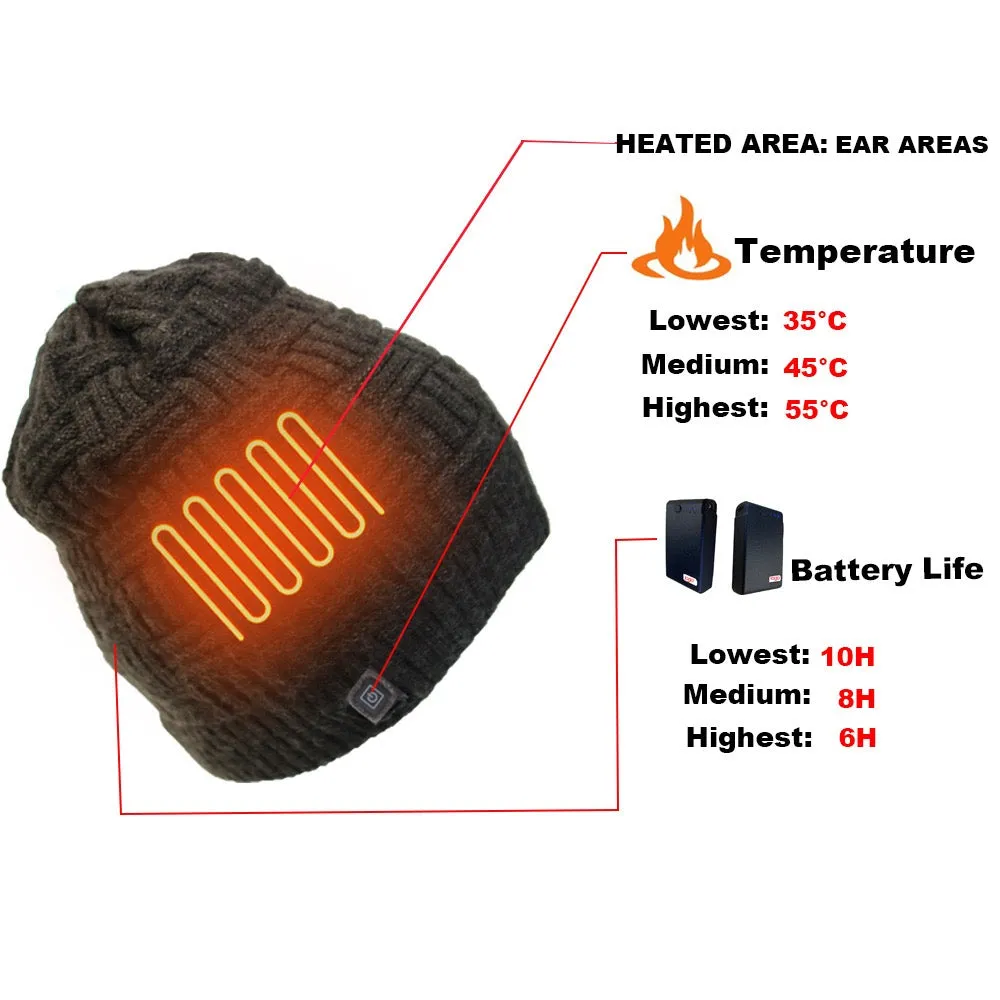 Outdoor Cycling Cold-Weather Heated Knit Thermal Hat for Winter Activities