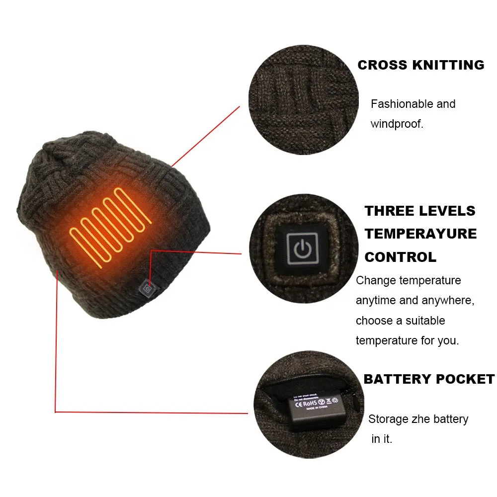 Outdoor Cycling Cold-Weather Heated Knit Thermal Hat for Winter Activities