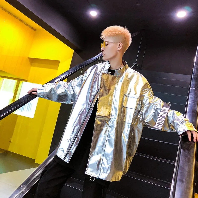 Oversize Metallic Glossy Streetwear Hip Hop Style Men Jacket