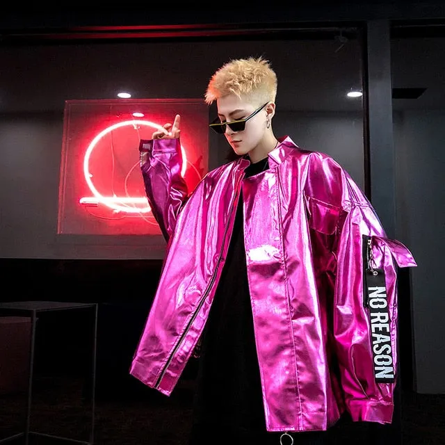 Oversize Metallic Glossy Streetwear Hip Hop Style Men Jacket