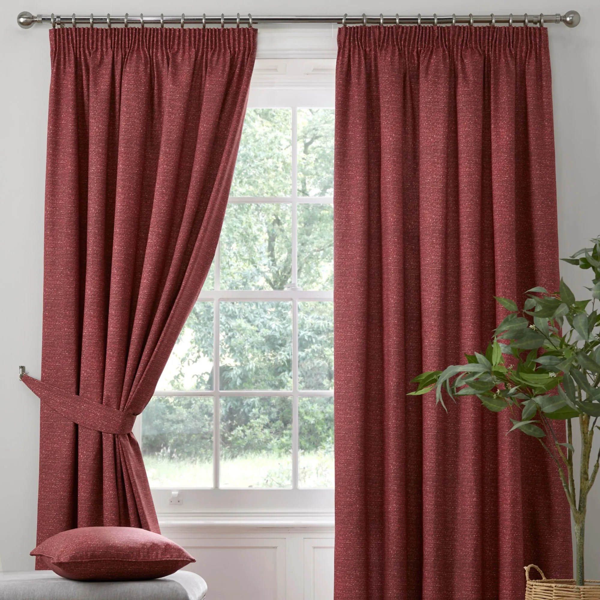 Pembrey Pair of Super Thermal Pencil Pleat Curtains in Red