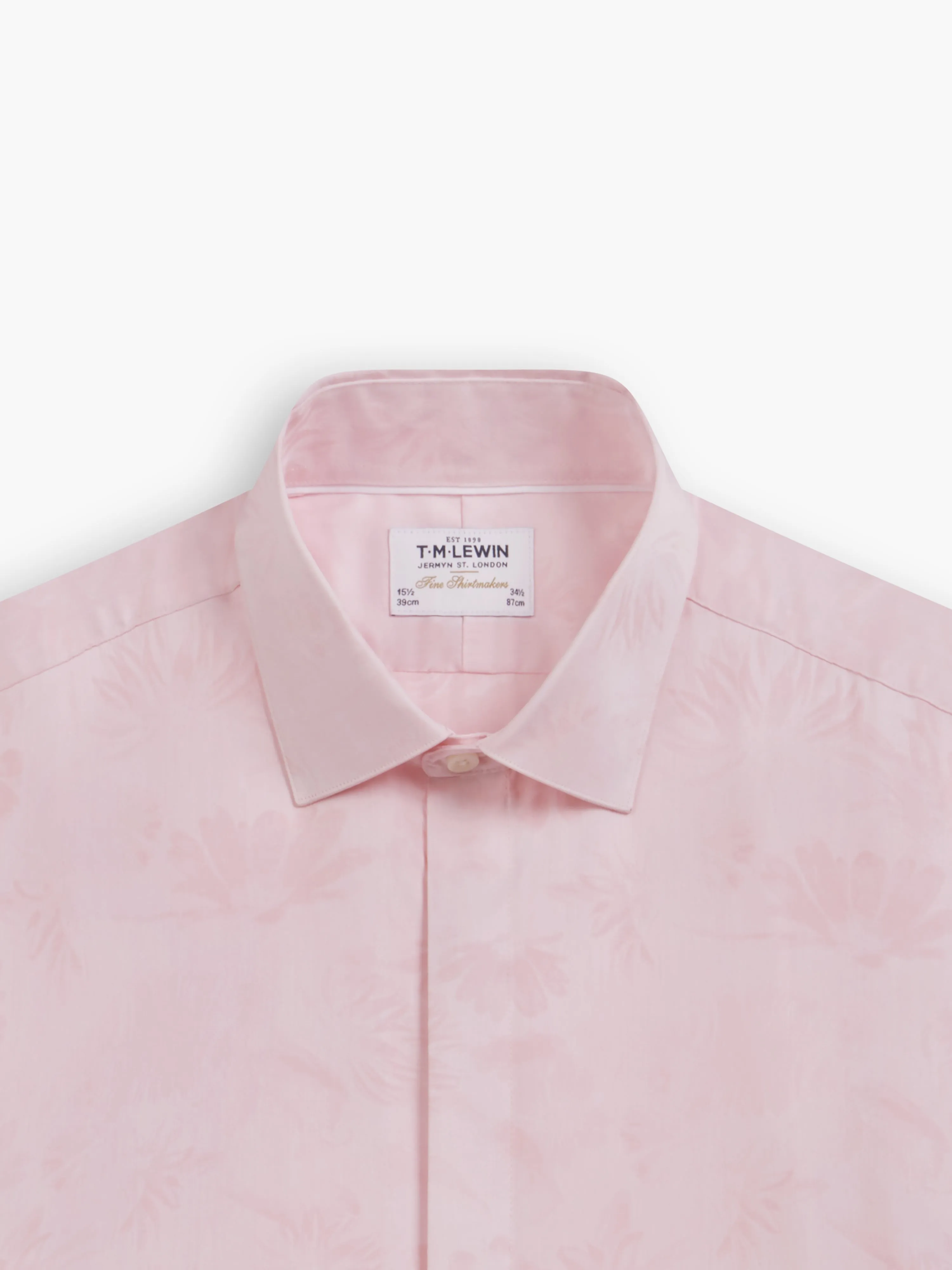 Pink Jacquard Floral Slim Fit Single Cuff Classic Collar Shirt