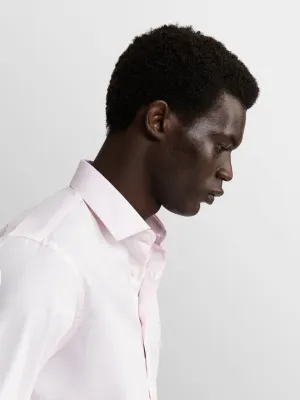 Pink Stretch Twill Slim Fit Single Cuff Classic Collar Shirt