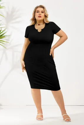 Plain Black Keyhole Sexy Neck Elastic Bodycon Dress