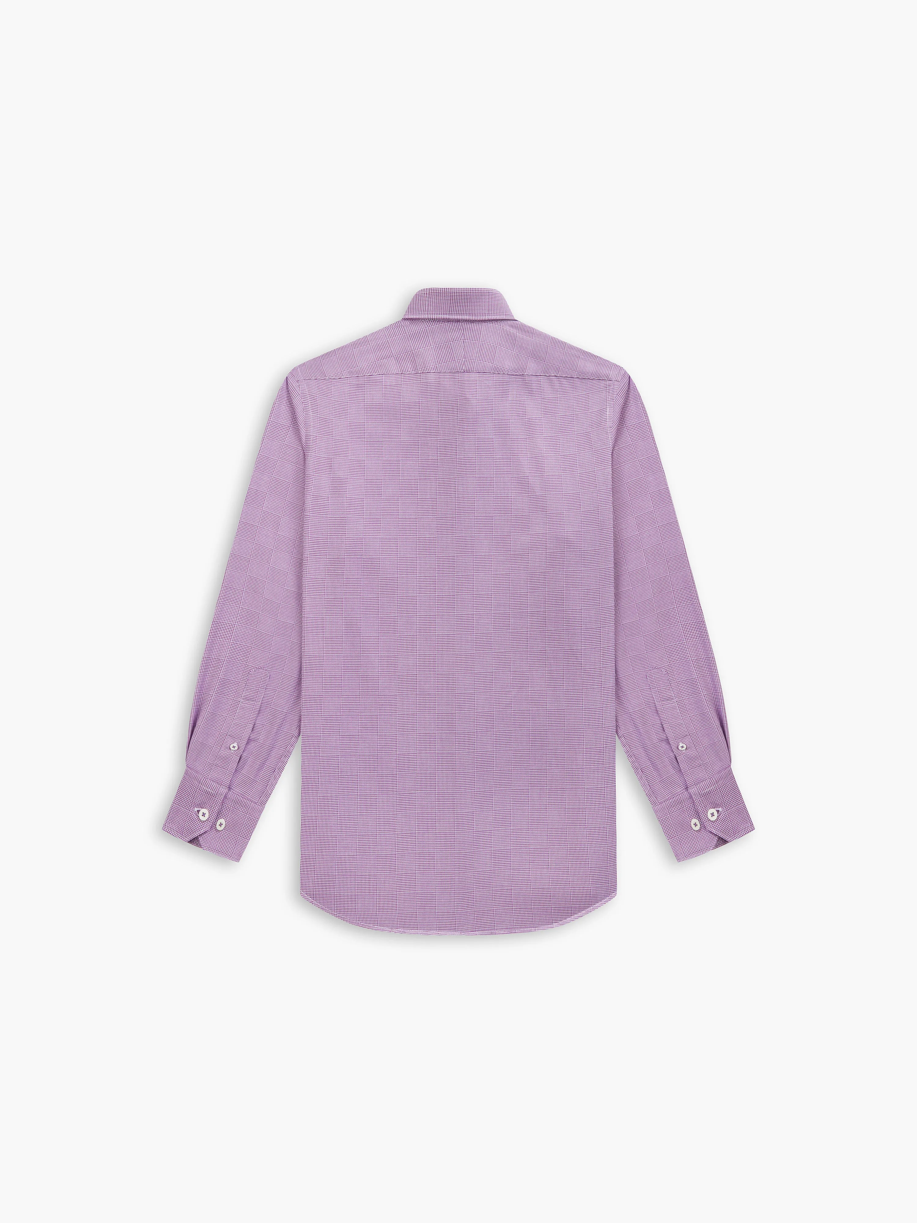 Plum Optical Dogtooth Plain Weave Fitted Single Cuff Classic Collar Shirt