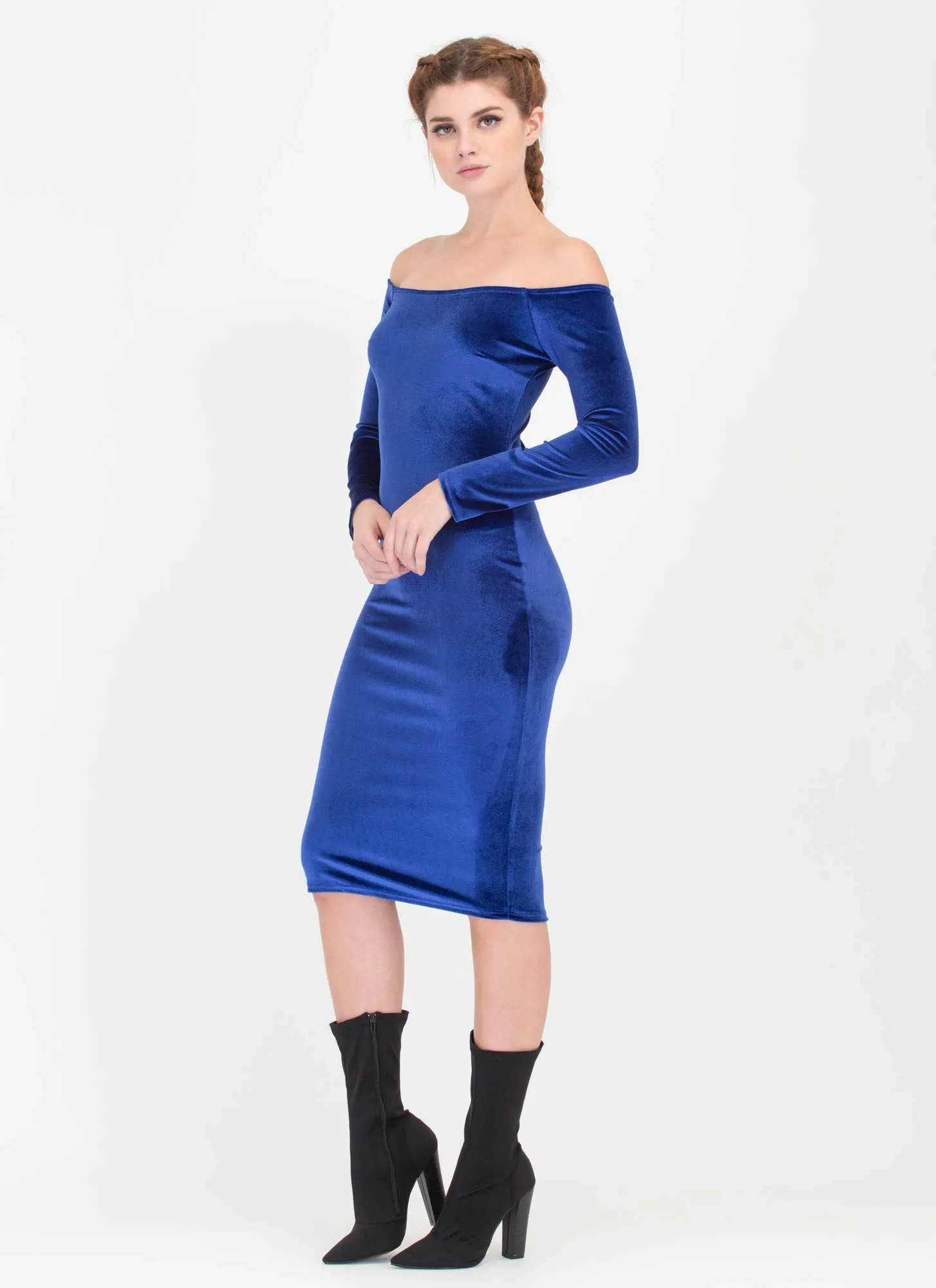 Plush It Velvet Off-Shoulder Midi Dress