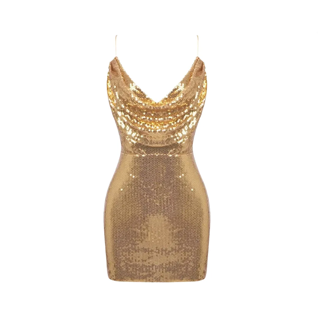 Pre Order:  Sexy Strap Backless Metal Sequin Mini Dress