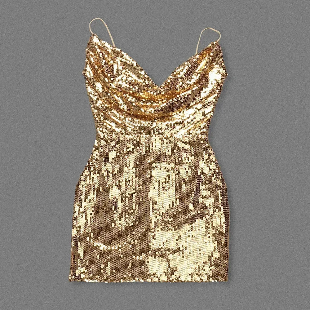 Pre Order:  Sexy Strap Backless Metal Sequin Mini Dress