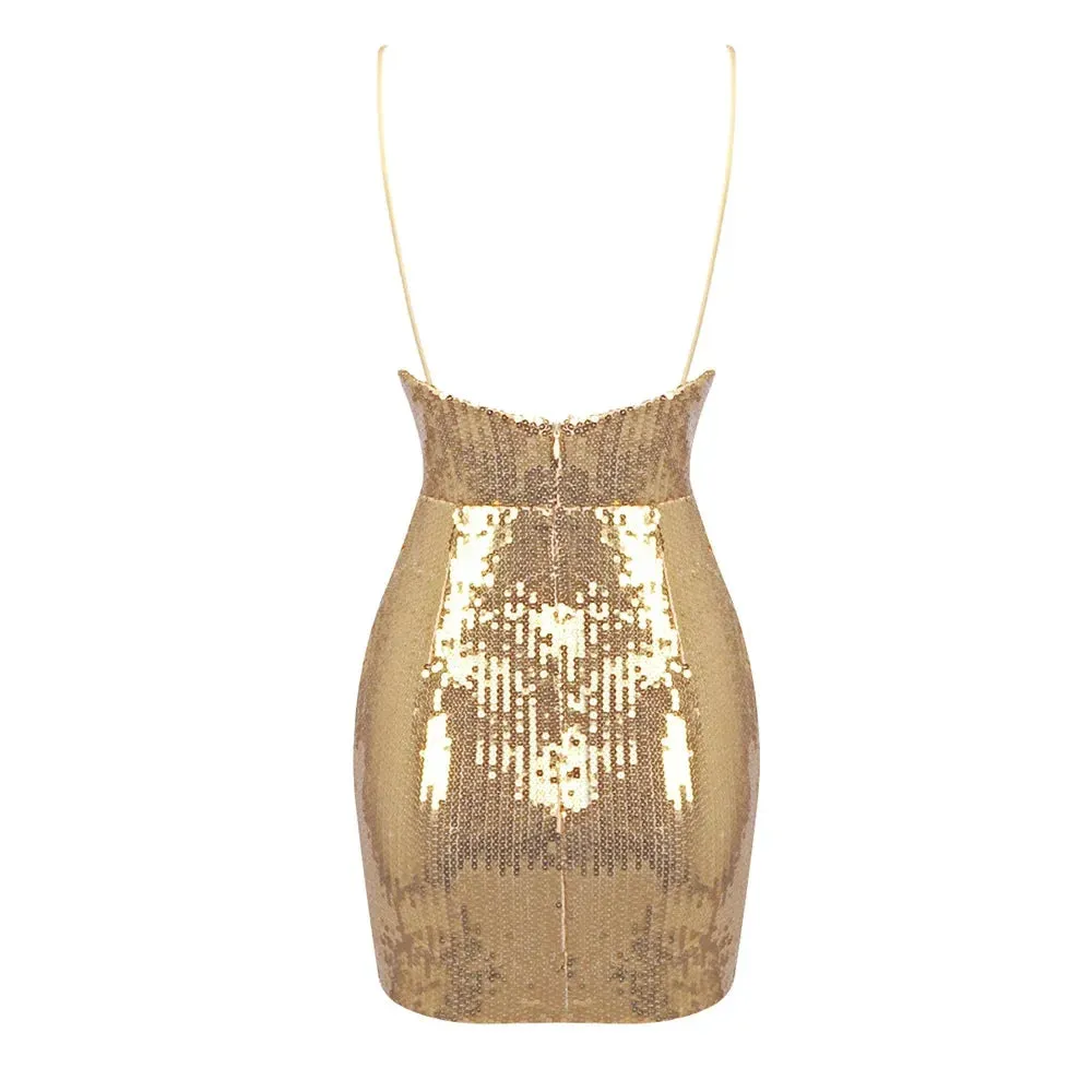 Pre Order:  Sexy Strap Backless Metal Sequin Mini Dress