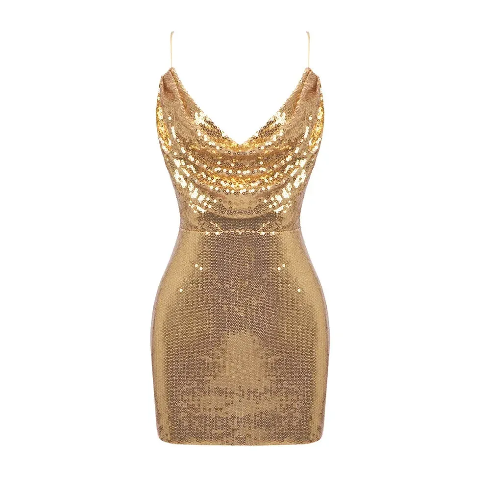 Pre Order:  Sexy Strap Backless Metal Sequin Mini Dress