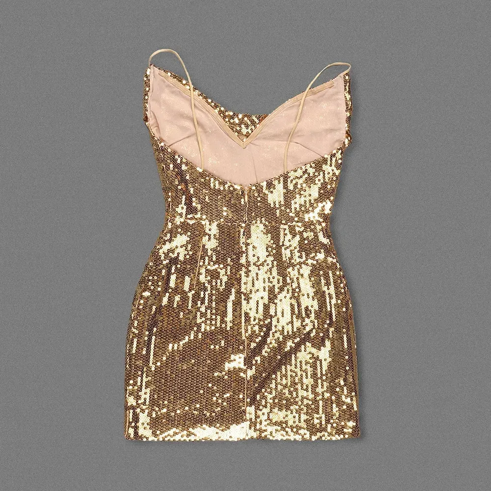 Pre Order:  Sexy Strap Backless Metal Sequin Mini Dress