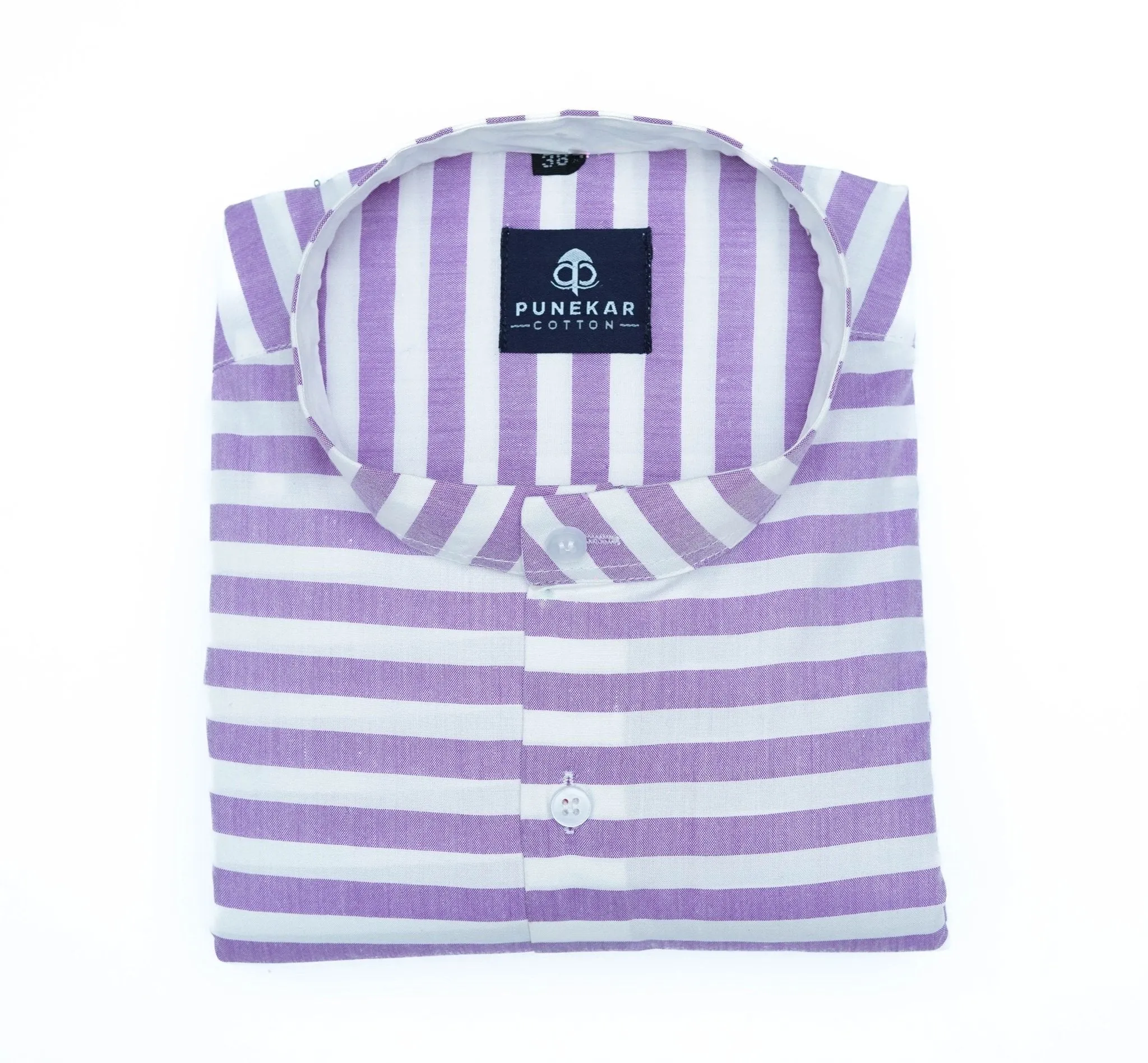 Purple Color Stand Collar Strips Shirts For Men