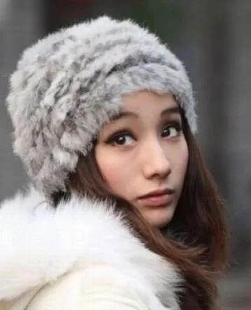 Rabbit Fur Knit Hat