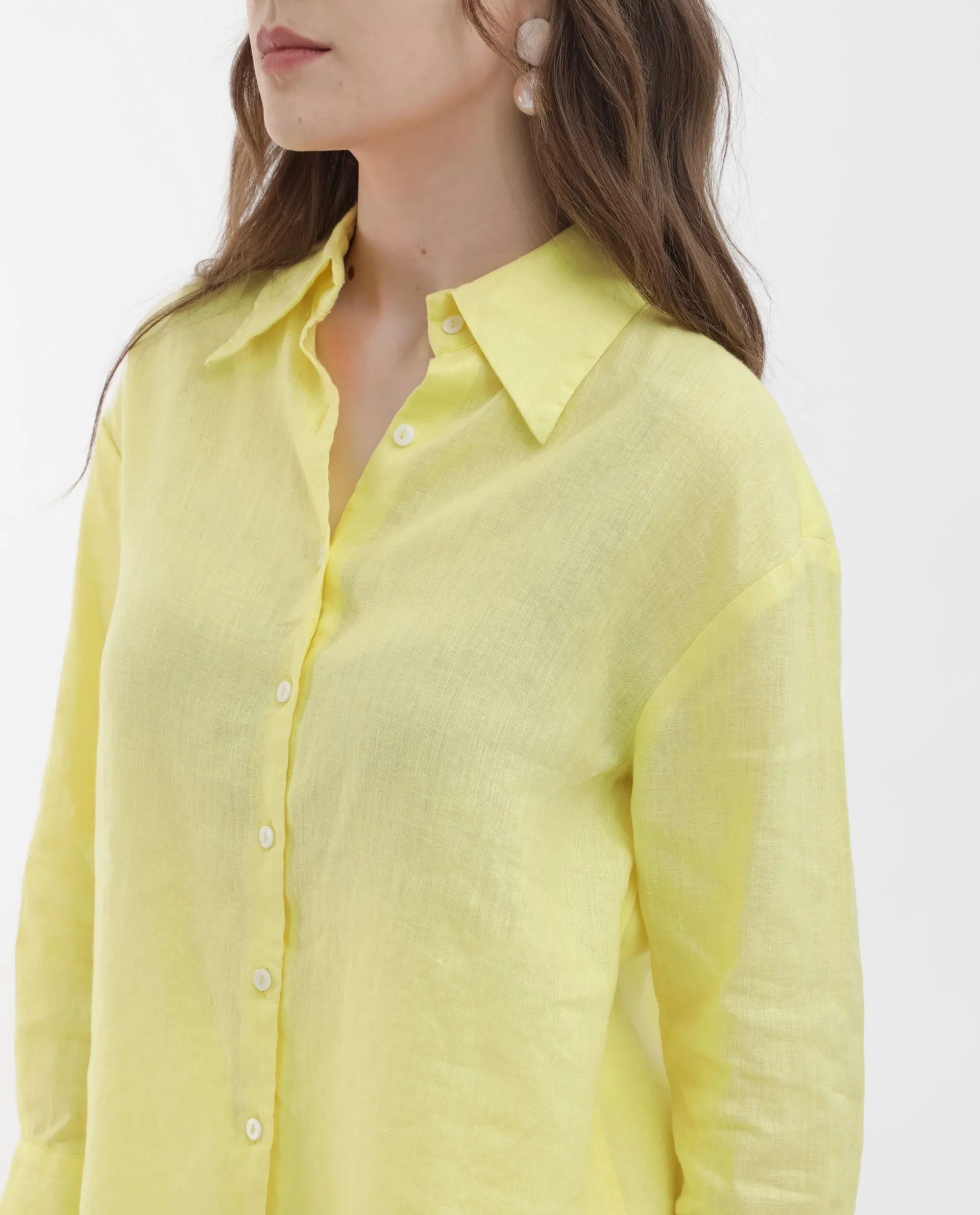 Rareism Women Barbadoss Yellow Viscose Linen Fabric Full Sleeves Button Closure Shirt Collar Regular Fit Plain Shirt