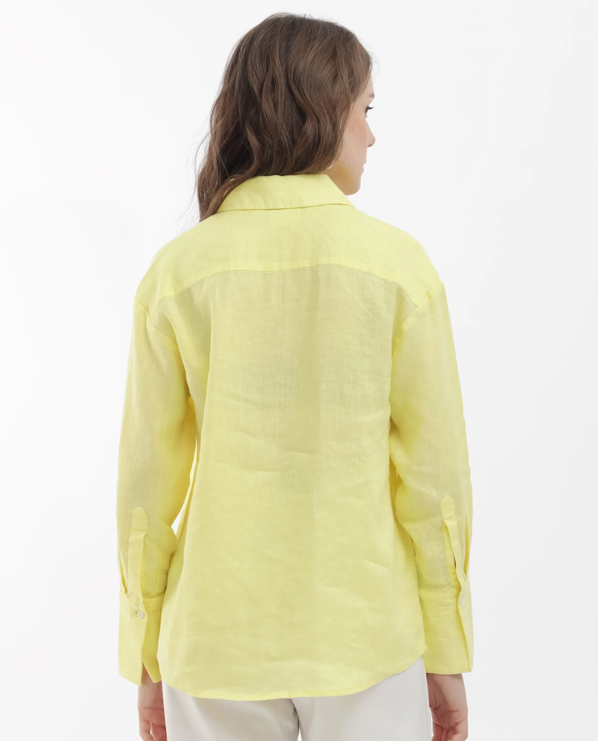 Rareism Women Barbadoss Yellow Viscose Linen Fabric Full Sleeves Button Closure Shirt Collar Regular Fit Plain Shirt