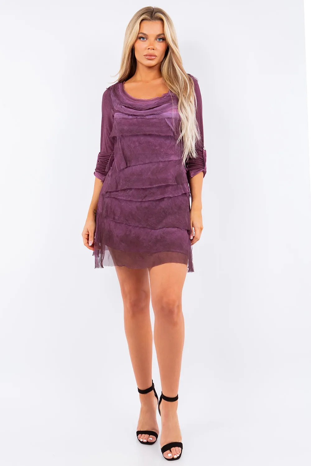 Raw Moda Italian Long Sleeve Ruffle Dress