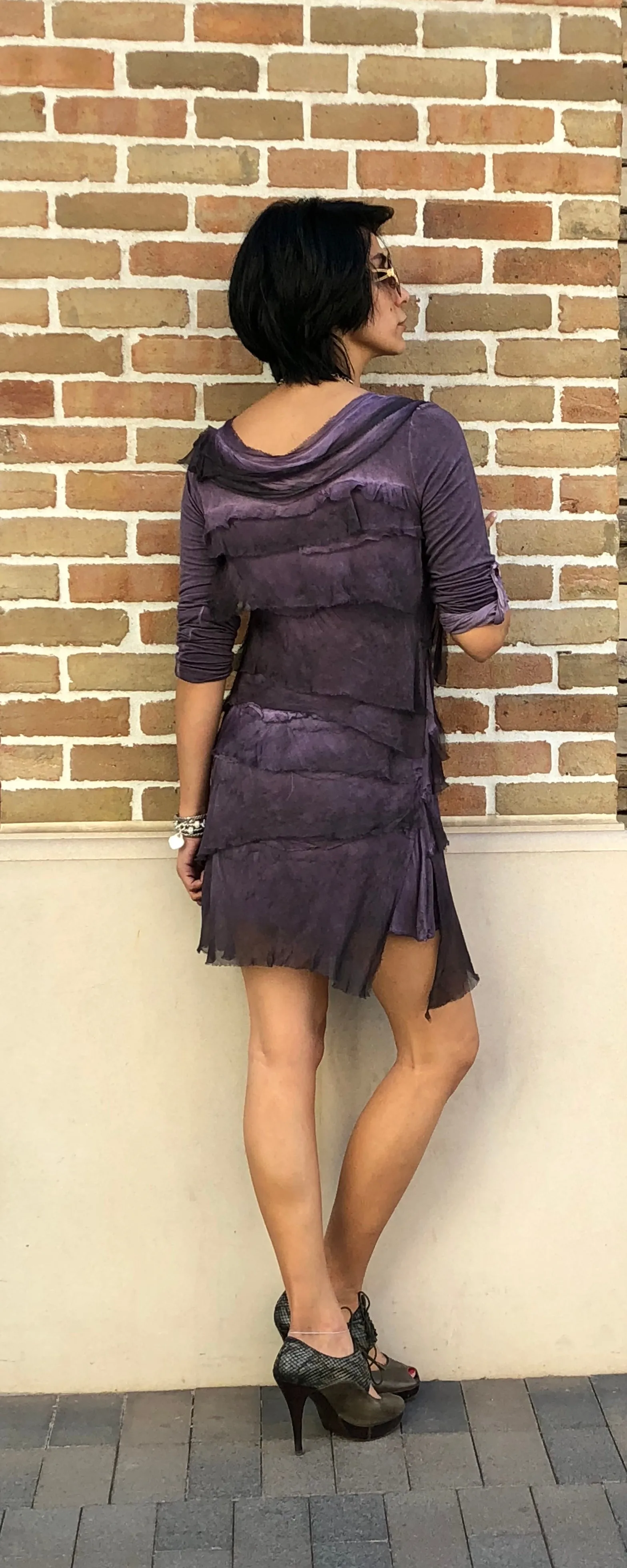 Raw Moda Italian Long Sleeve Ruffle Dress