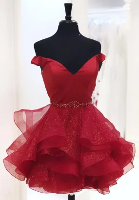 Red Prom Dress V-Neck Off the Shoulder Short Prom Dresses