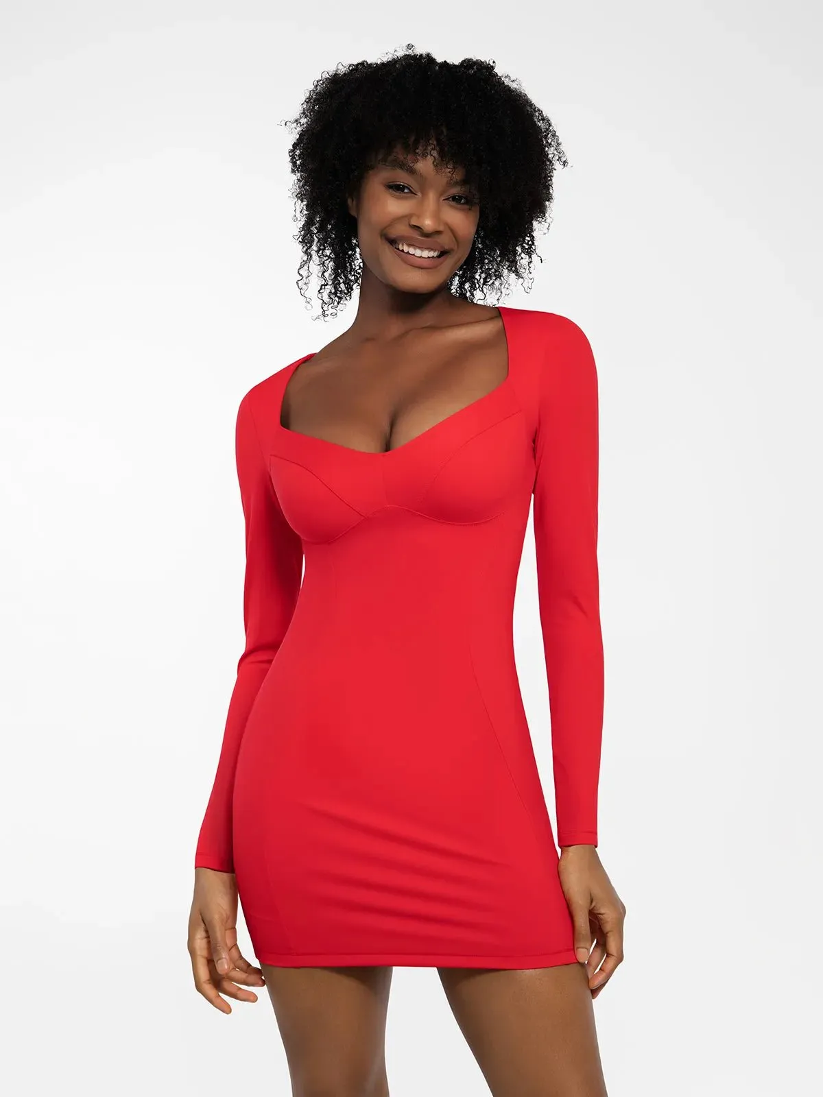 Redtag Thermal Shapewear Long Sleeve Sweetheart Mini Dress For Insiders