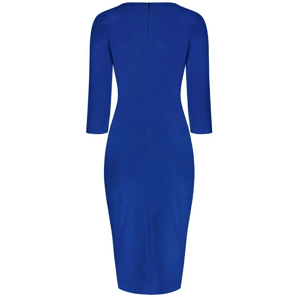 Royal Blue 3/4 Sleeve Sweetheart Neckline Bodycon Wiggle Pencil Dress