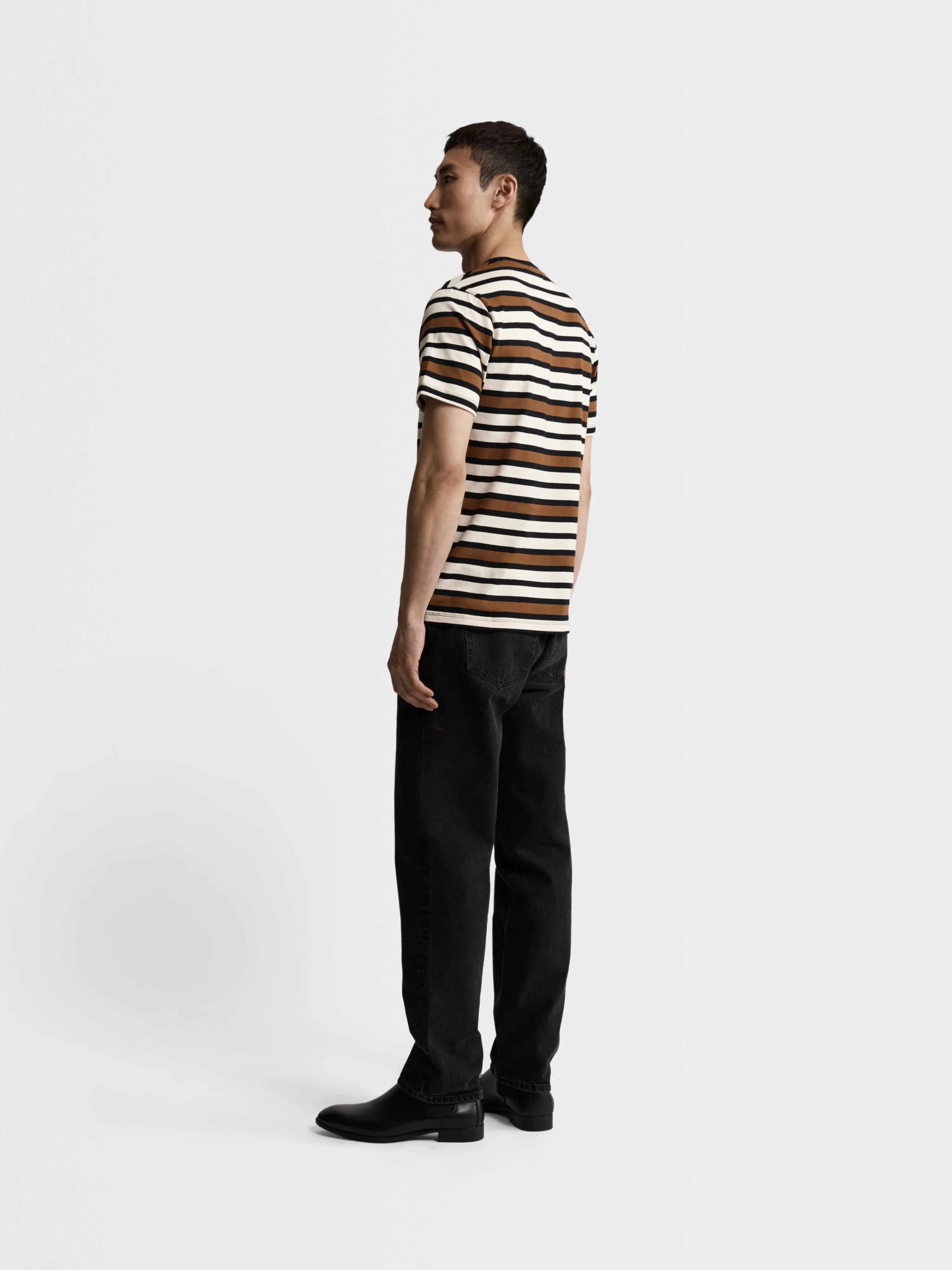 Rust Stripe Organic Cotton Crew Neck T-Shirt