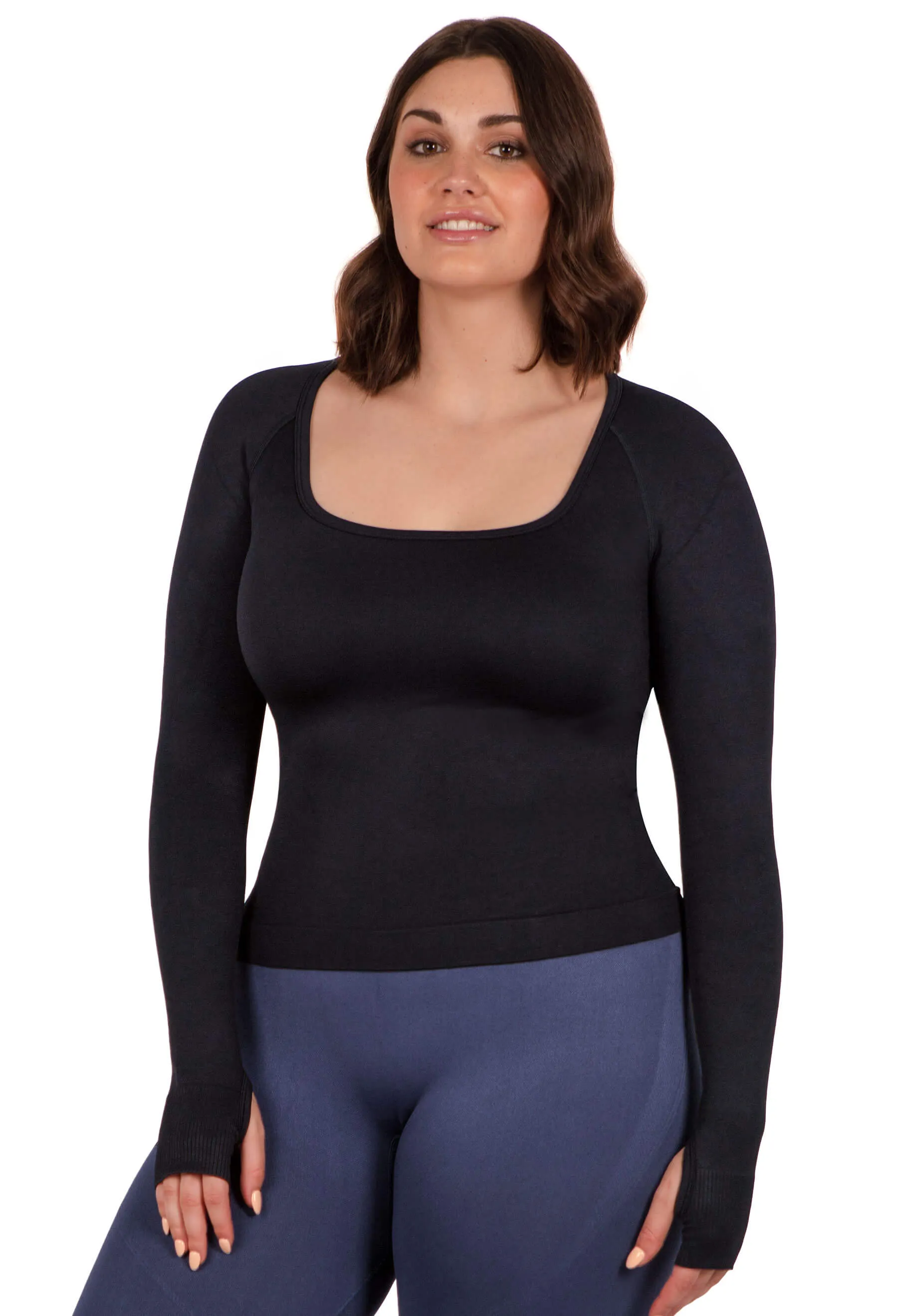 Seamless Square Neck Long Sleeve Thermal Top - 2 Pack